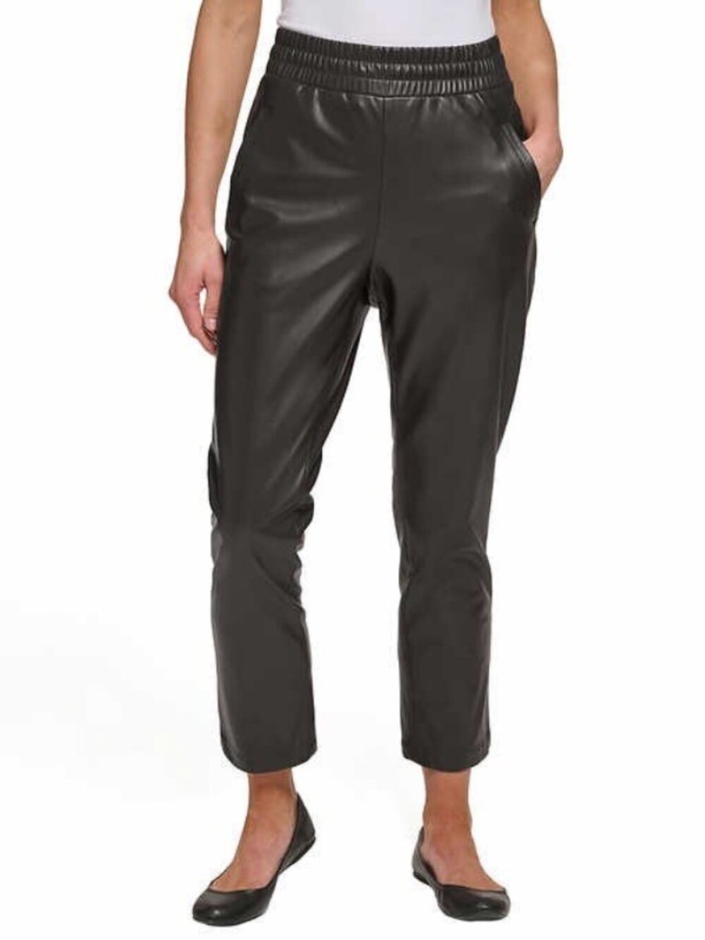 DKNY Faux Leather Black Baggy Wide-Leg Joggers